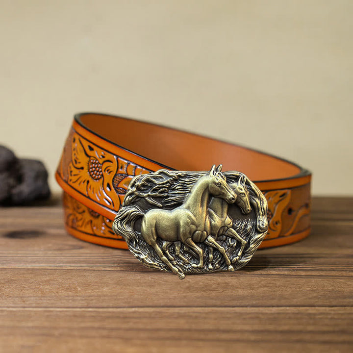 Men's DIY Wild Running Horses Buckle Leather Belt