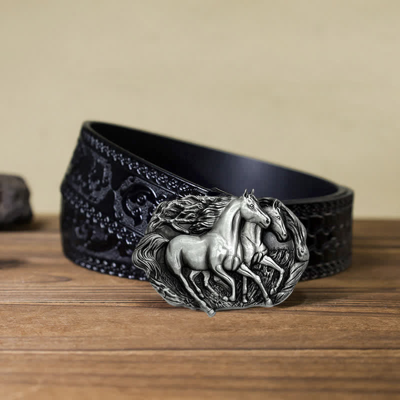 Men's DIY Wild Running Horses Buckle Leather Belt