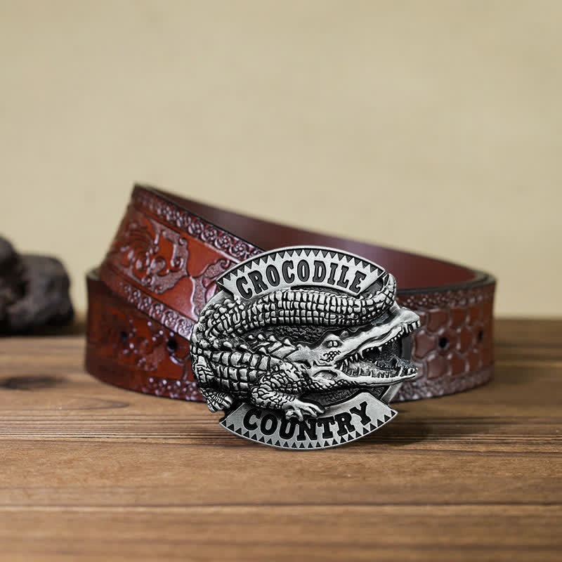 Men's DIY Jungle Crocodile Country Buckle Leather Belt