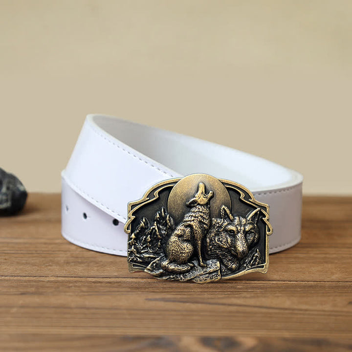 Men's DIY Two Wolves Forest Buckle Leather Belt