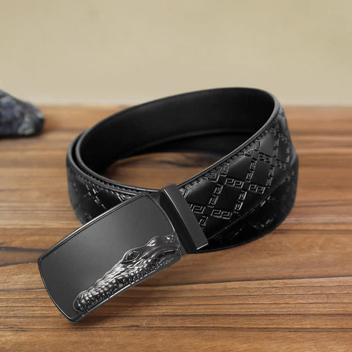 Men's DIY Black Crocodile Head Automatic Buckle Leather Belt