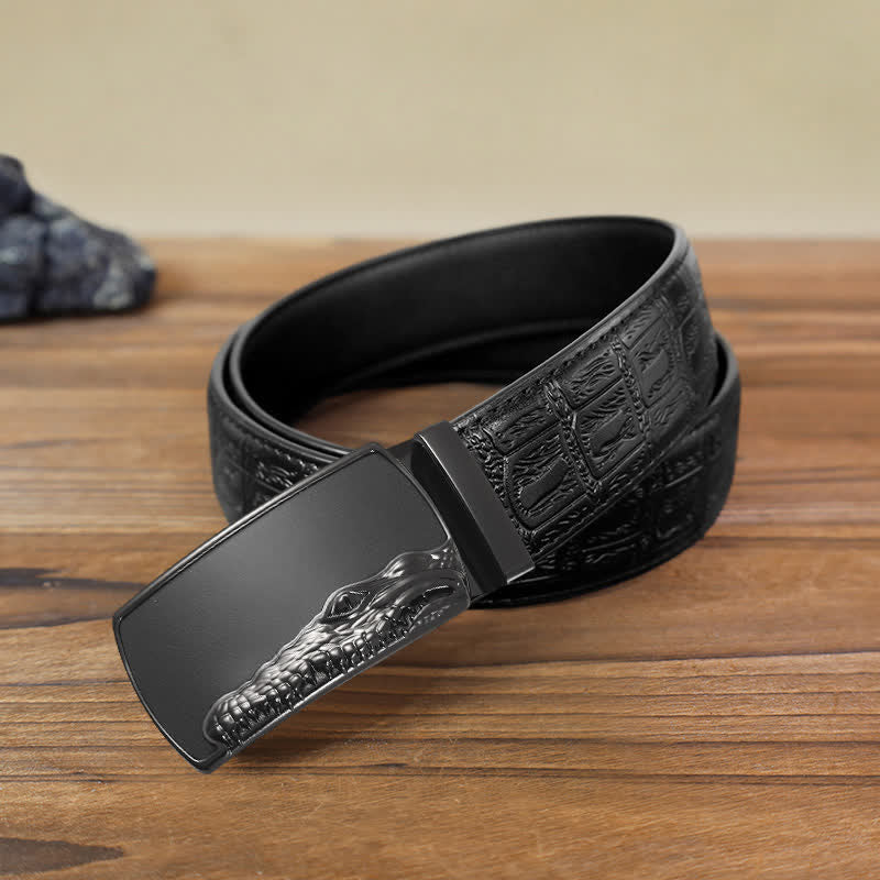 Men's DIY Black Crocodile Head Automatic Buckle Leather Belt