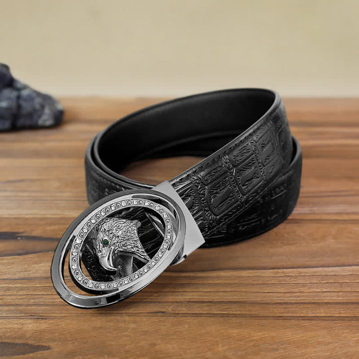 Men's DIY Rhinestone Eagle Automatic Buckle Leather Belt