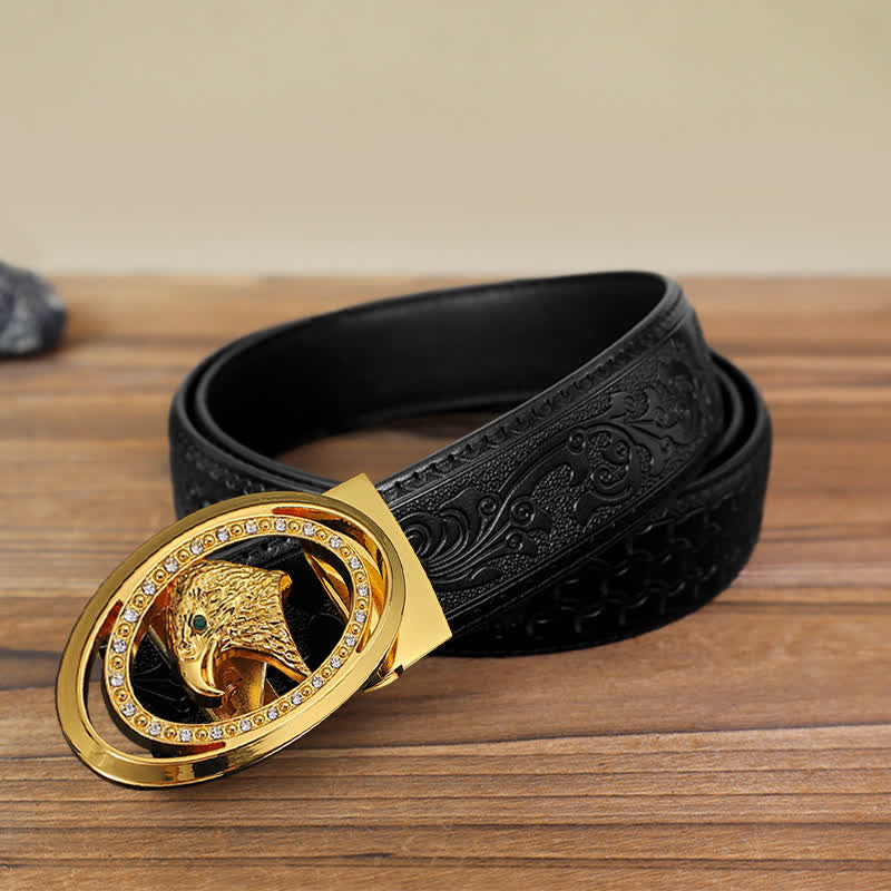 Men's DIY Rhinestone Eagle Automatic Buckle Leather Belt