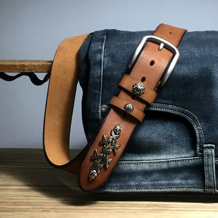 Men's Retro Decorative Carving Rivet Leather Belt