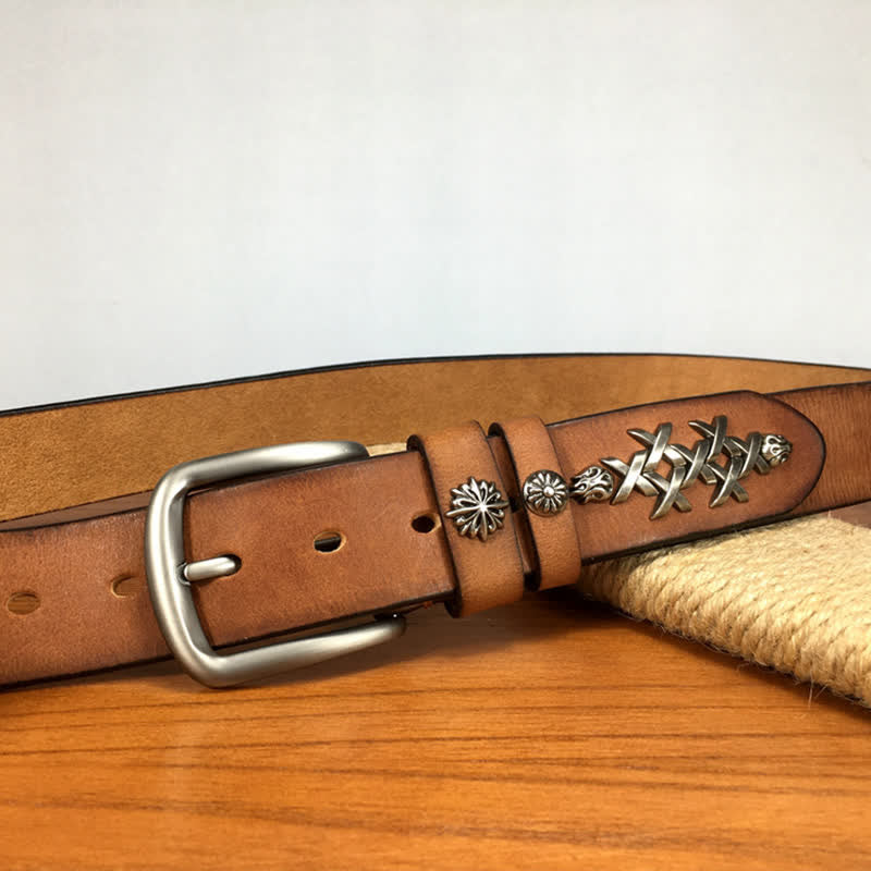 Men's Retro Decorative Carving Rivet Leather Belt