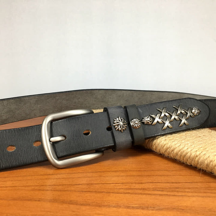 Men's Retro Decorative Carving Rivet Leather Belt