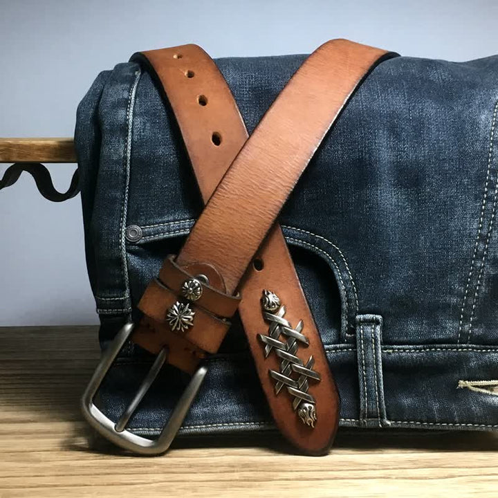 Men's Retro Decorative Carving Rivet Leather Belt