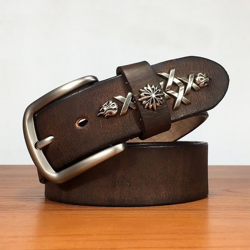 Men's Retro Decorative Carving Rivet Leather Belt