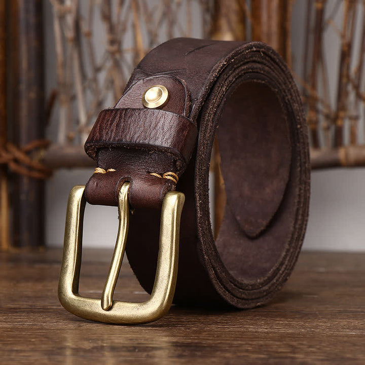 Men's Embossed Feather Pattern Pure Leather Belt