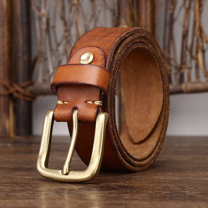 Men's Embossed Feather Pattern Pure Leather Belt