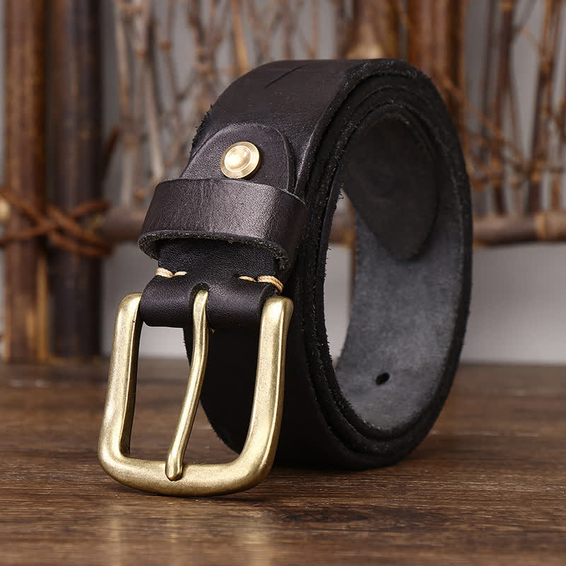 Men's Embossed Feather Pattern Pure Leather Belt