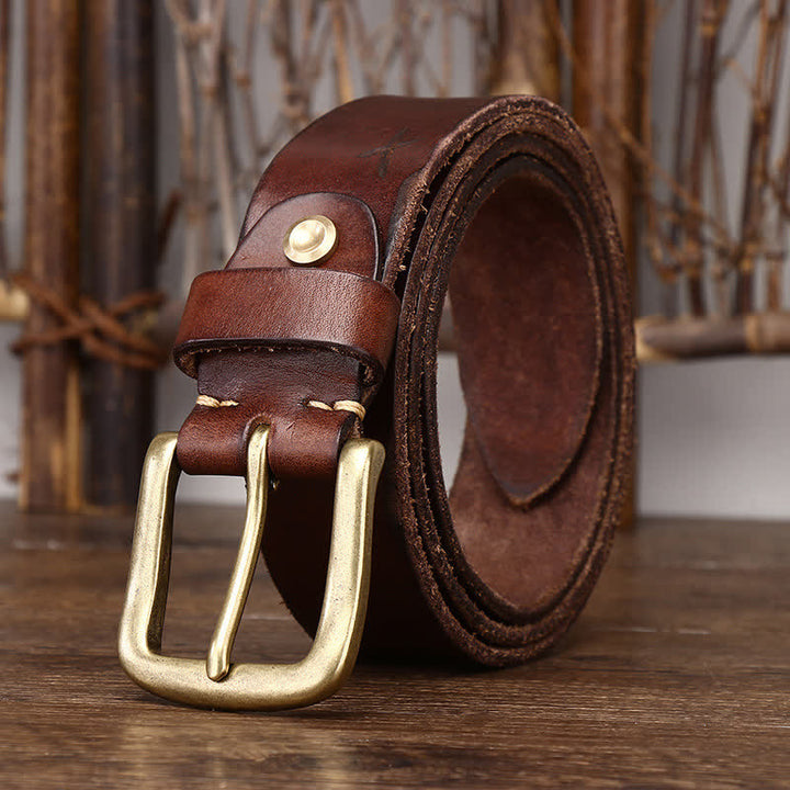 Men's Embossed Feather Pattern Pure Leather Belt