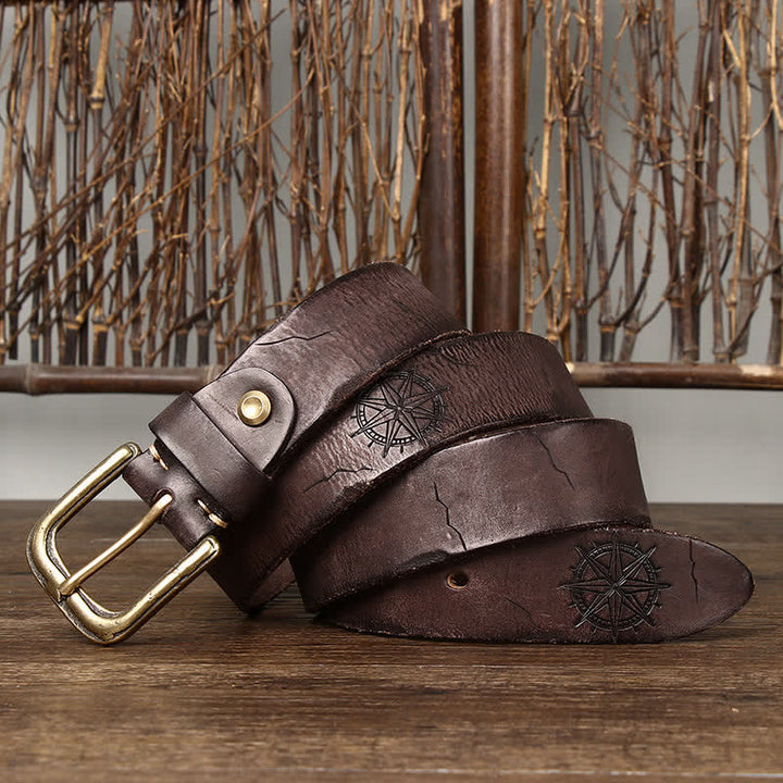 Men's Distressed Embossed Rudder Pattern Leather Belt