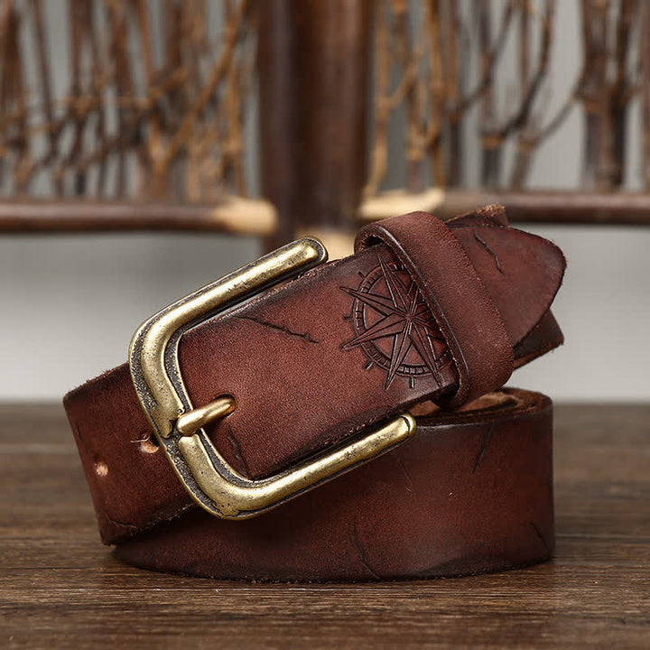 Men's Distressed Embossed Rudder Pattern Leather Belt