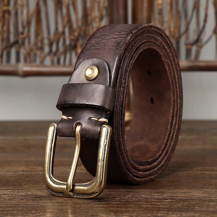 Men's Distressed Embossed Rudder Pattern Leather Belt