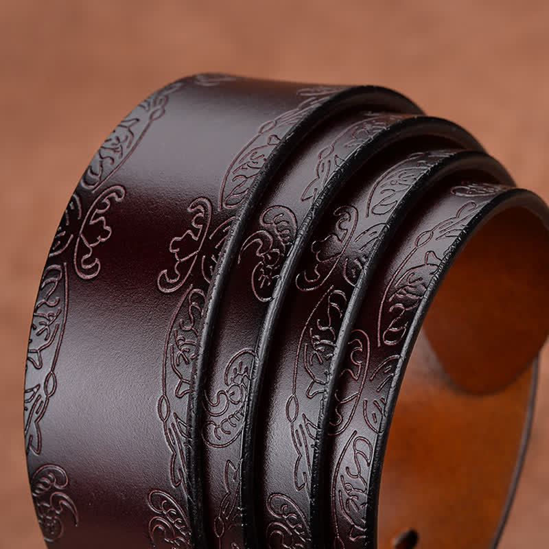 Women's Elegant Carved Flower Buckle Leather Belt