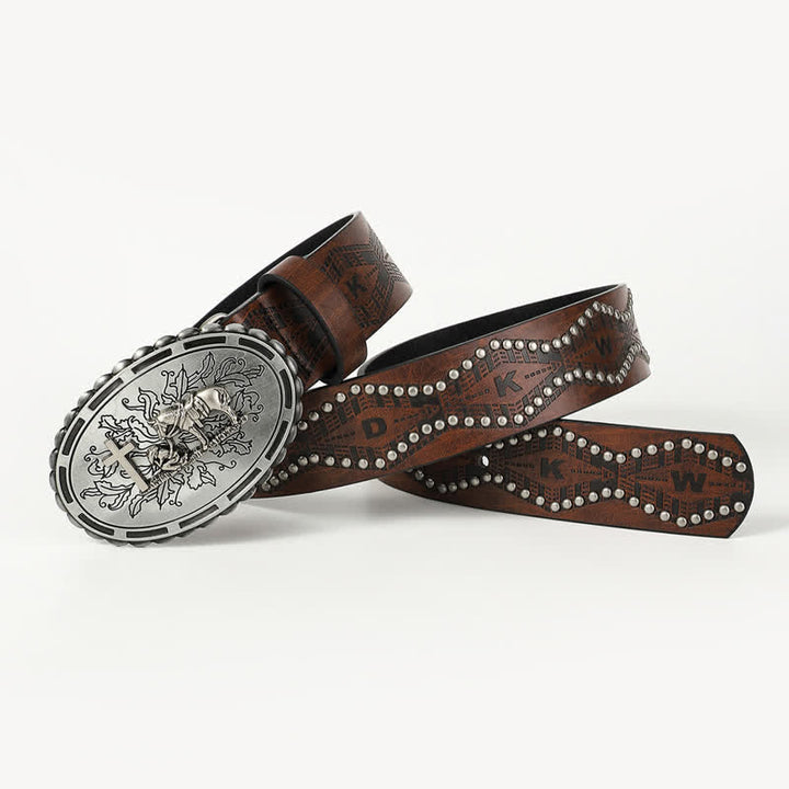 Women's Prayer Buckle Rivet Studded Leather Belt