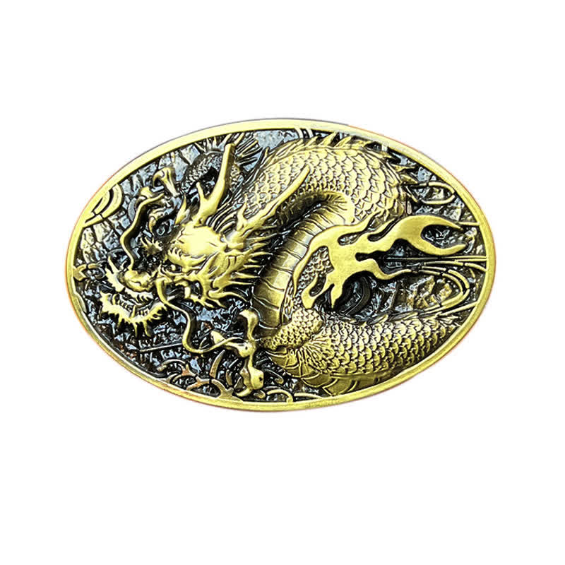 Men's DIY Large Fire Dragon Buckle Leather Belt