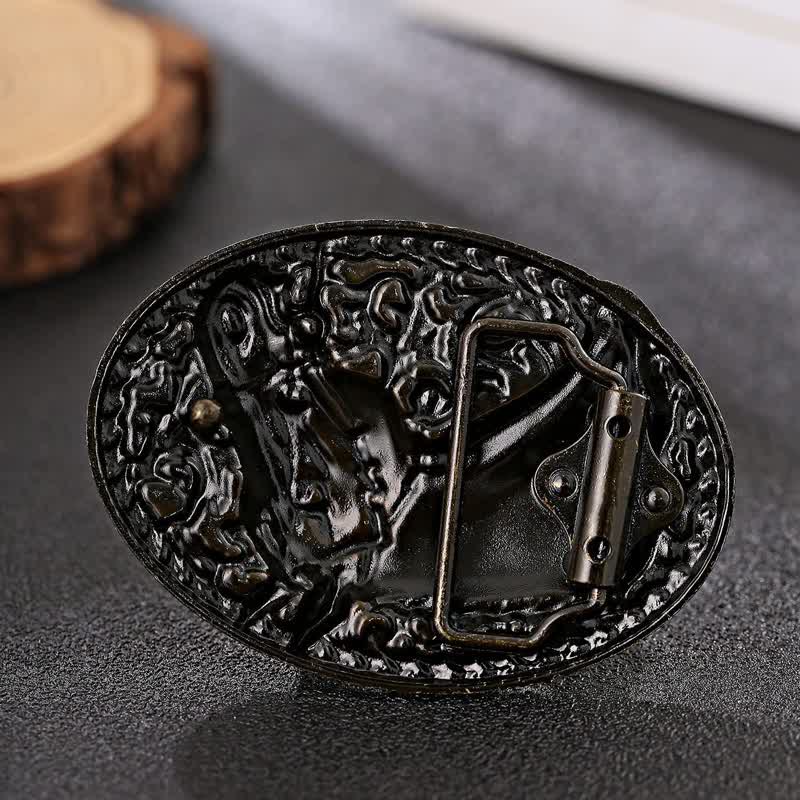 Men's DIY Engraved Horse Head Buckle Leather Belt