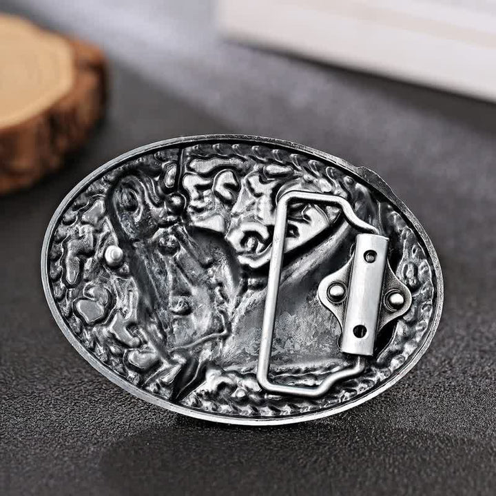 Men's DIY Engraved Horse Head Buckle Leather Belt