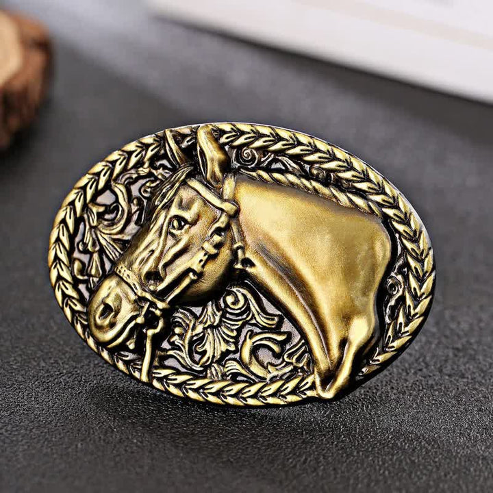 Men's DIY Engraved Horse Head Buckle Leather Belt