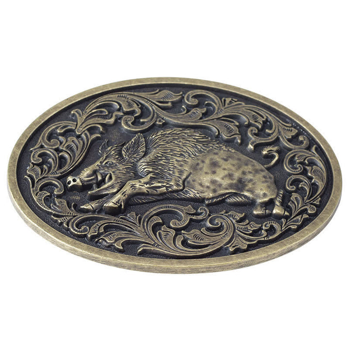 Men's DIY Novelty Wild Boar Buckle Leather Belt