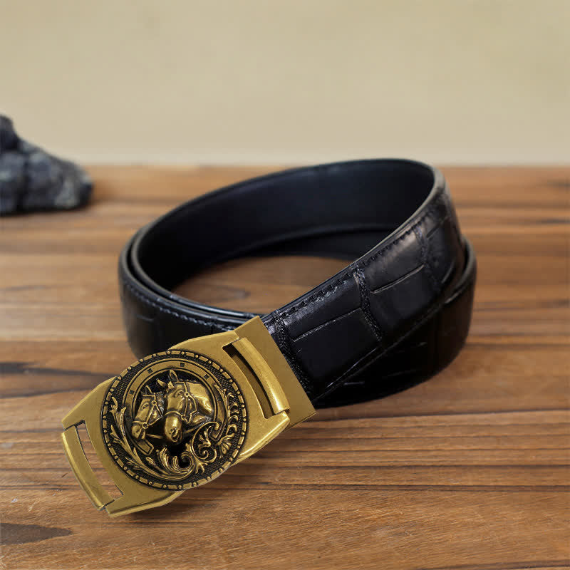 Men's DIY Double Horse Head Automatic Buckle Leather Belt