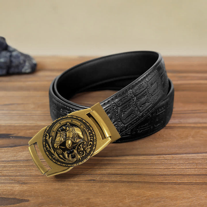 Men's DIY Double Horse Head Automatic Buckle Leather Belt