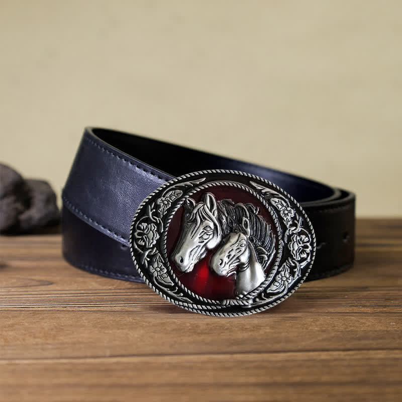 Men's DIY Horse And Colt Enameled Buckle Leather Belt