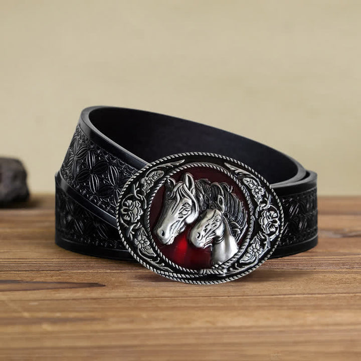 Men's DIY Horse And Colt Enameled Buckle Leather Belt