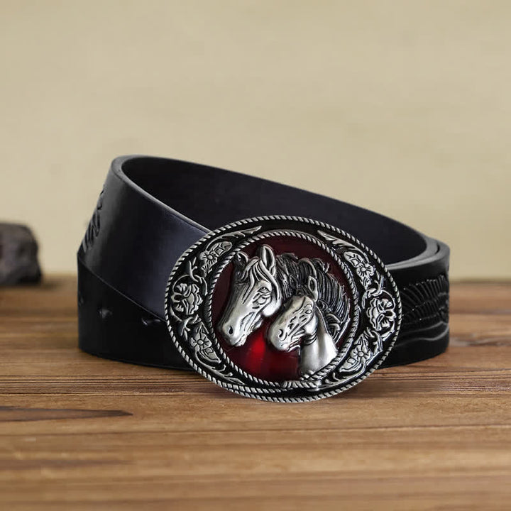 Men's DIY Horse And Colt Enameled Buckle Leather Belt