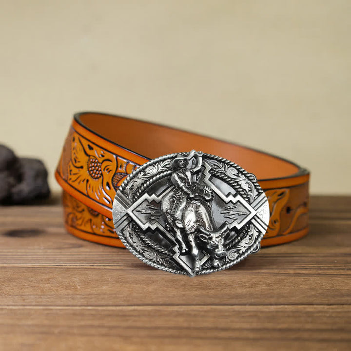 Men's DIY Rodeo Bull Rider Buckle Leather Belt