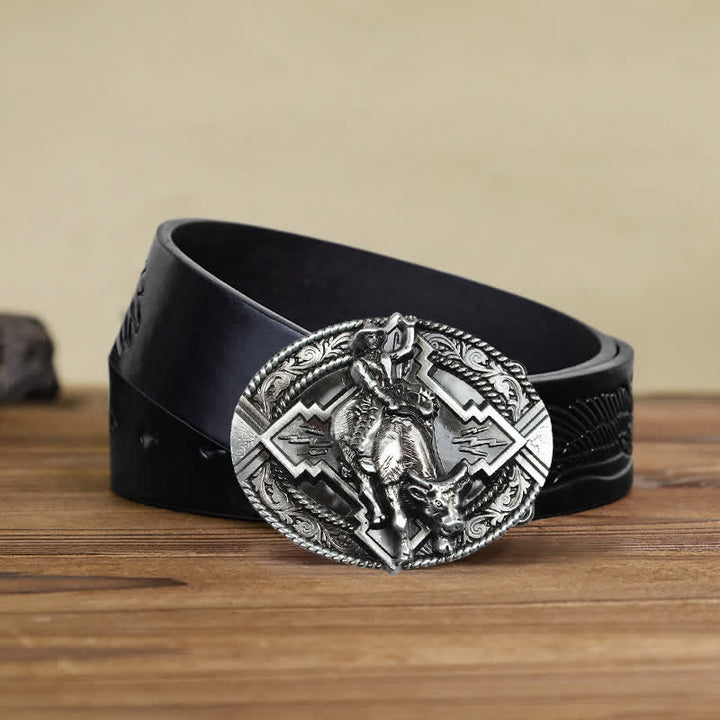 Men's DIY Rodeo Bull Rider Buckle Leather Belt