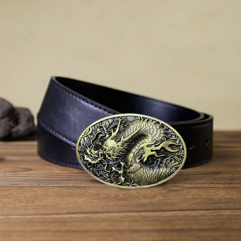 Men's DIY Large Fire Dragon Buckle Leather Belt