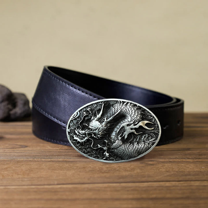 Men's DIY Large Fire Dragon Buckle Leather Belt