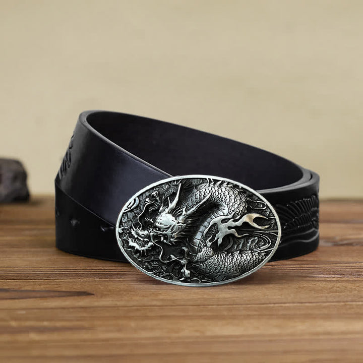 Men's DIY Large Fire Dragon Buckle Leather Belt