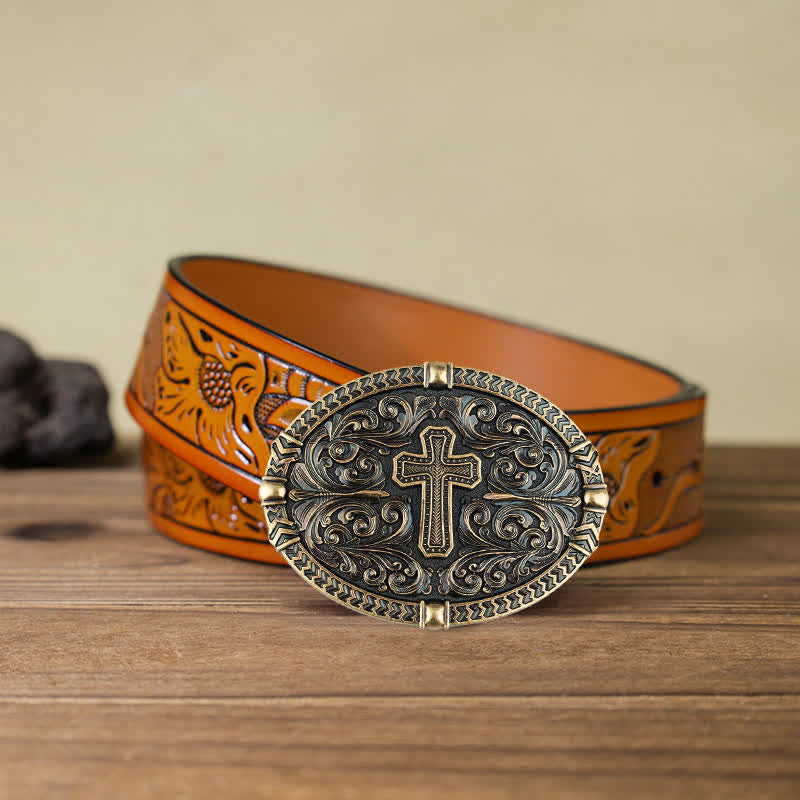 Men's DIY Center Cross Attitude Buckle Leather Belt