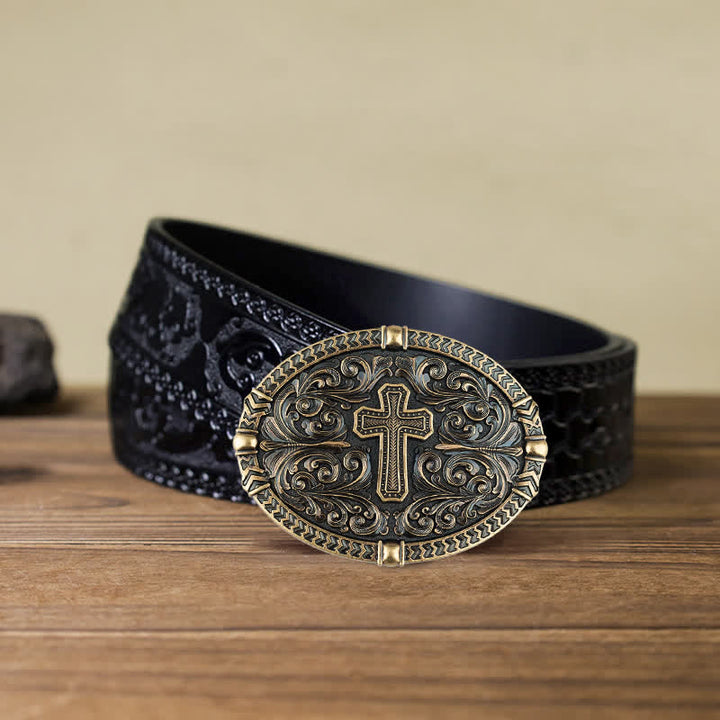 Men's DIY Center Cross Attitude Buckle Leather Belt