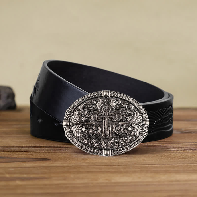 Men's DIY Center Cross Attitude Buckle Leather Belt