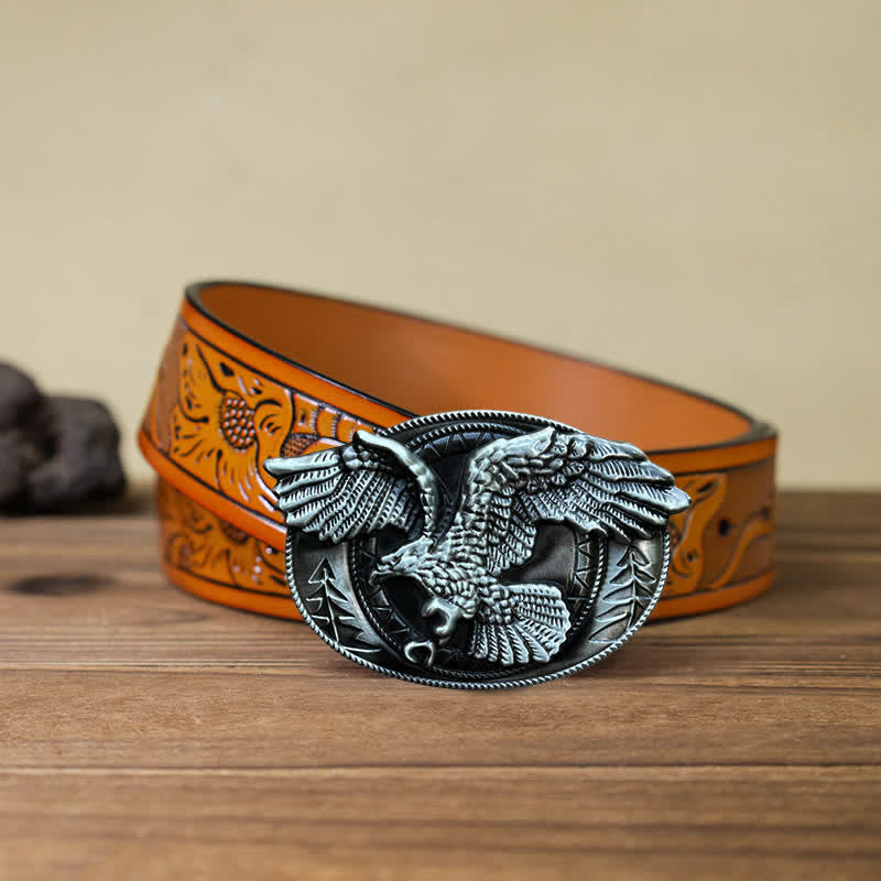 Men's DIY Flying Bald Eagle Buckle Leather Belt