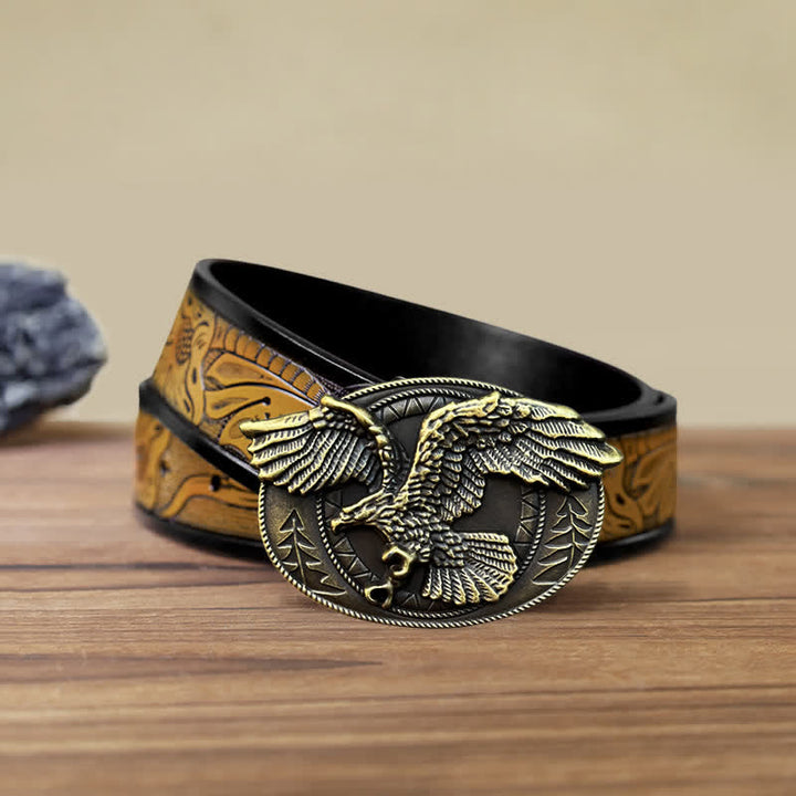 Men's DIY Flying Bald Eagle Buckle Leather Belt