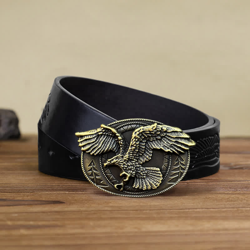 Men's DIY Flying Bald Eagle Buckle Leather Belt