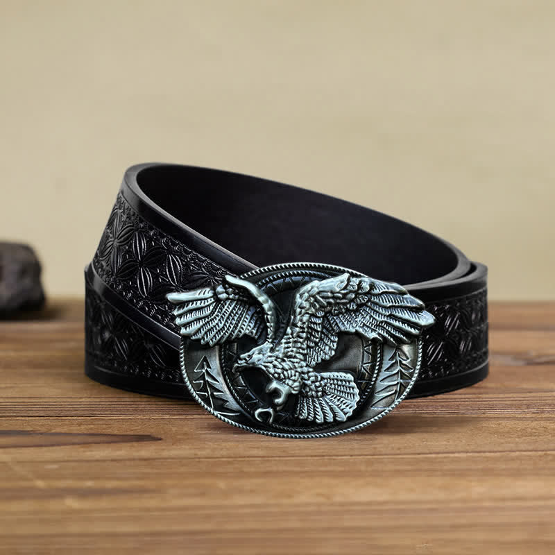 Men's DIY Flying Bald Eagle Buckle Leather Belt