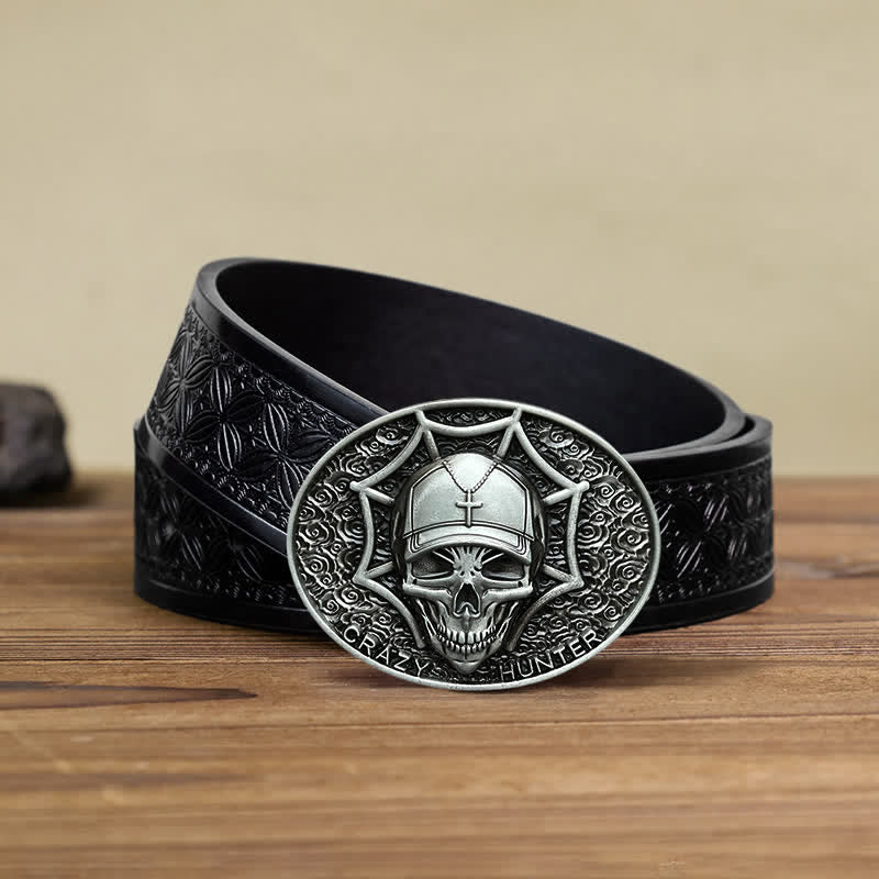 Men's DIY Crazy Hunter Skull Buckle Leather Belt