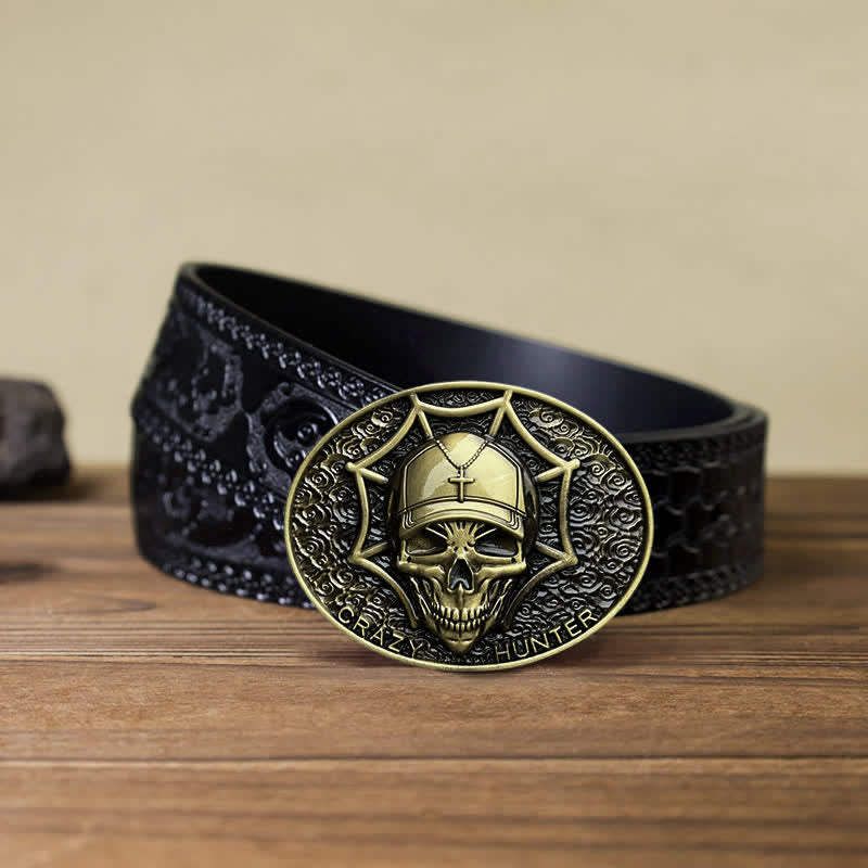 Men's DIY Crazy Hunter Skull Buckle Leather Belt