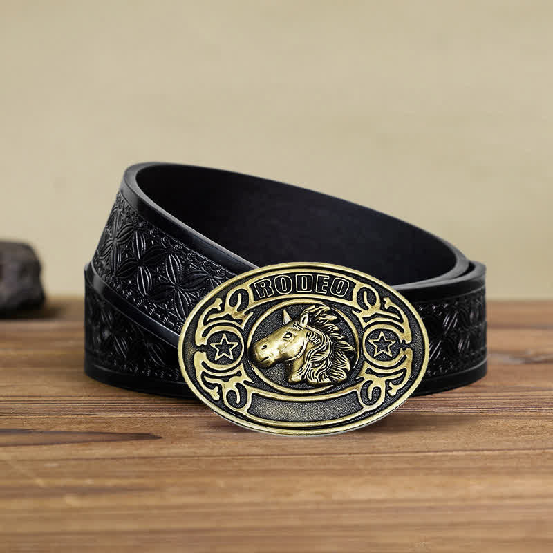 Men's DIY Rodeo Horse Head Buckle Leather Belt