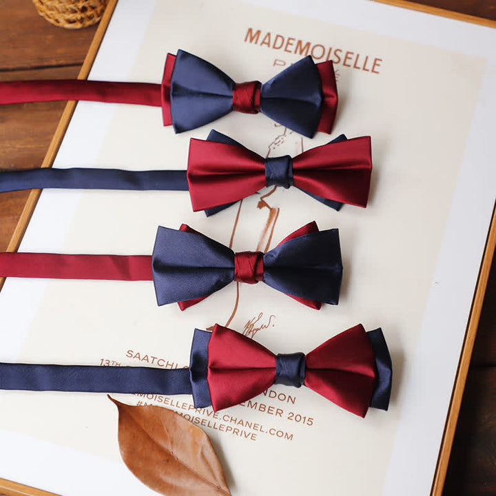 Men's Vintage Red Match Blue Two Tone Bow Tie