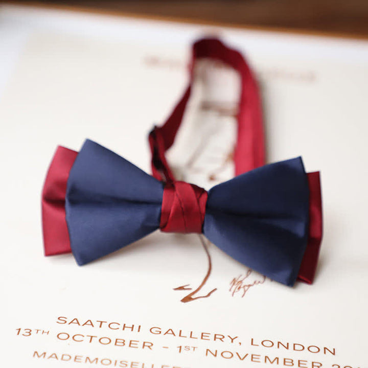 Men's Vintage Red Match Blue Two Tone Bow Tie