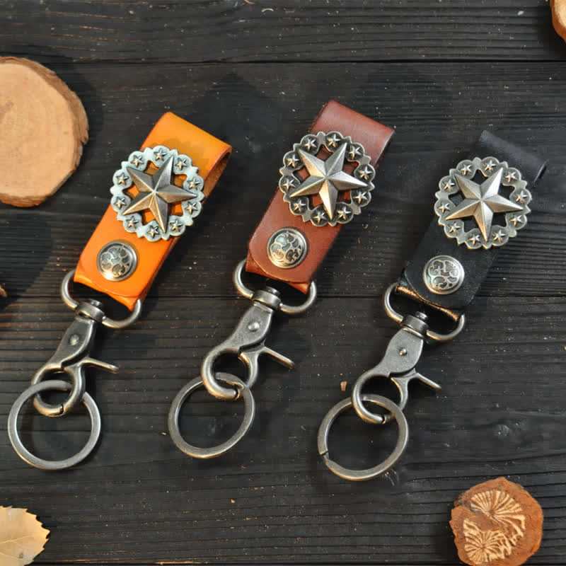 Lone Star Badge Cowhide Leather Keychain - image 3